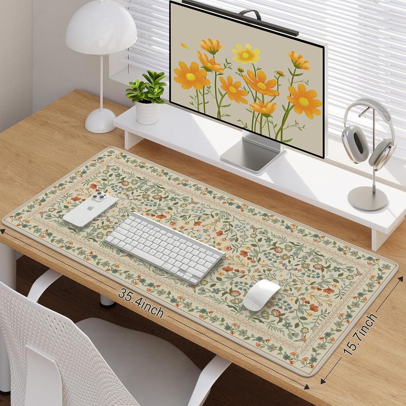 iCasso Desk Mat for Keyboard and Mouse, Large Mouse Pad, Desk Pad Mat, Anti-Slip Big Mousepad with Stitched Edges for Computer Desktop(Beige) - Image 2